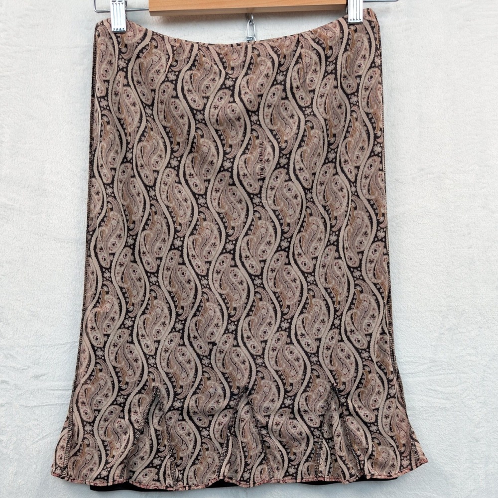 VTG Skirt Women's 6 Brown Paisley Mesh Boho Slim Fit Ruffle Hem Whimsigoth Y2K